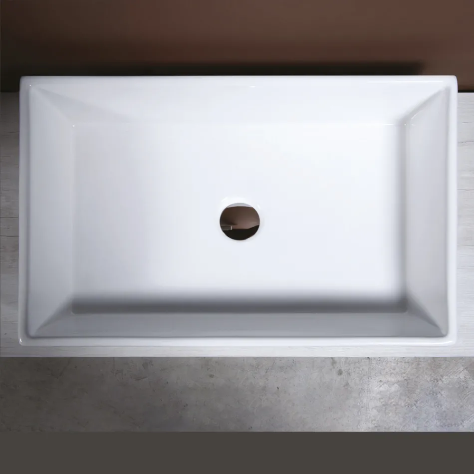 Rectangular Ceramic Countertop Washbasin with a Modern Design - Papavero Viadurini