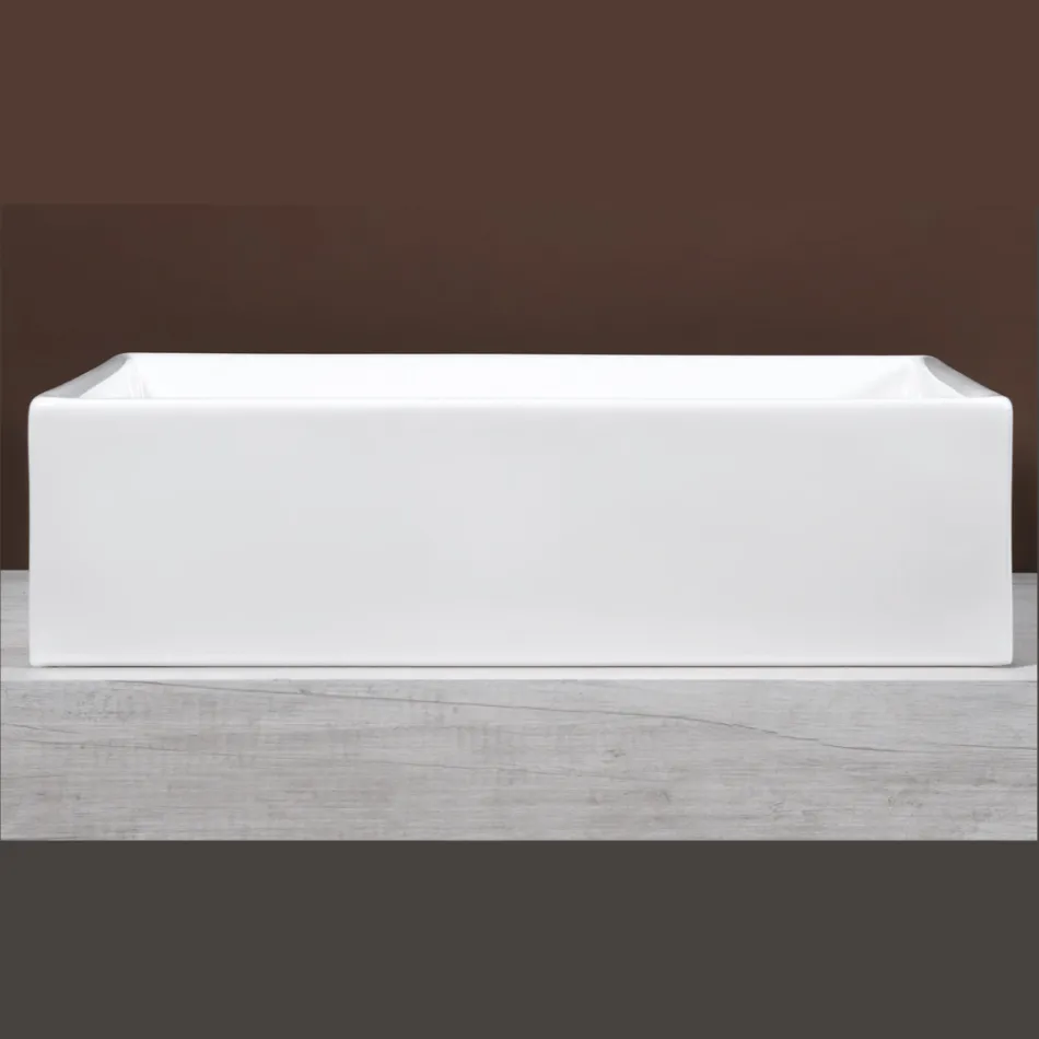 Rectangular Ceramic Countertop Washbasin with a Modern Design - Papavero Viadurini