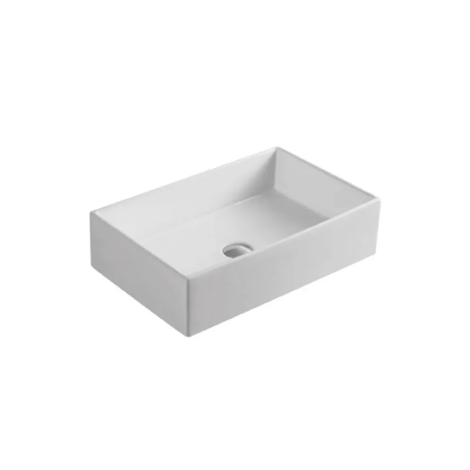 Rectangular Ceramic Countertop Washbasin with a Modern Design - Papavero Viadurini