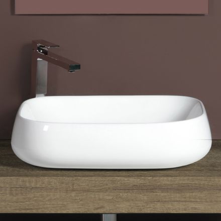 Rectangular Ceramic Countertop Washbasin with a Modern Design - Papavero Viadurini