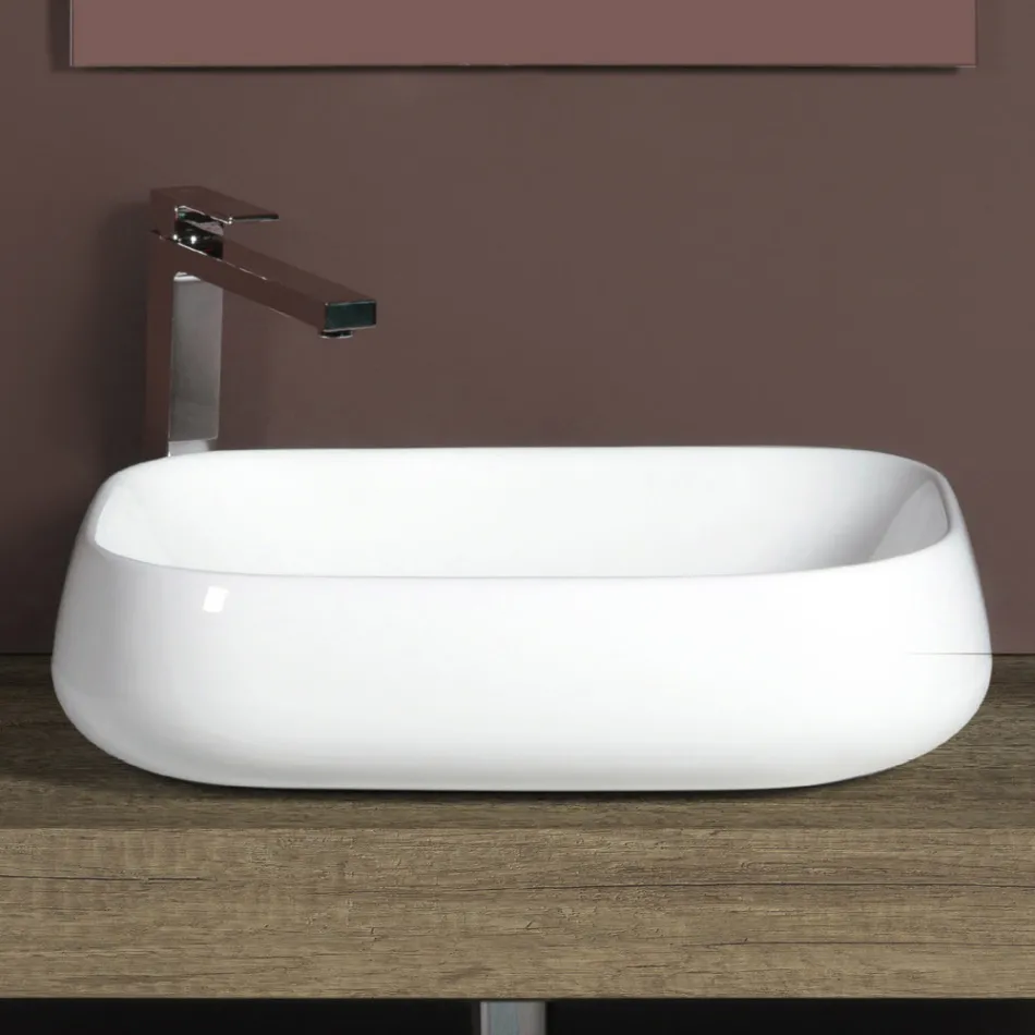 Rectangular Ceramic Countertop Washbasin with a Modern Design - Papavero Viadurini