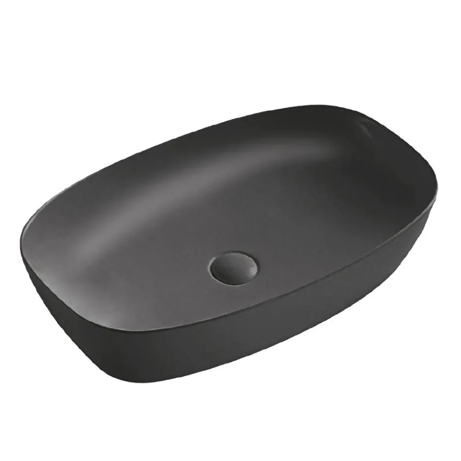 Aster Rectangular Countertop Washbasin in Matte Black and White Ceramic Viadurini