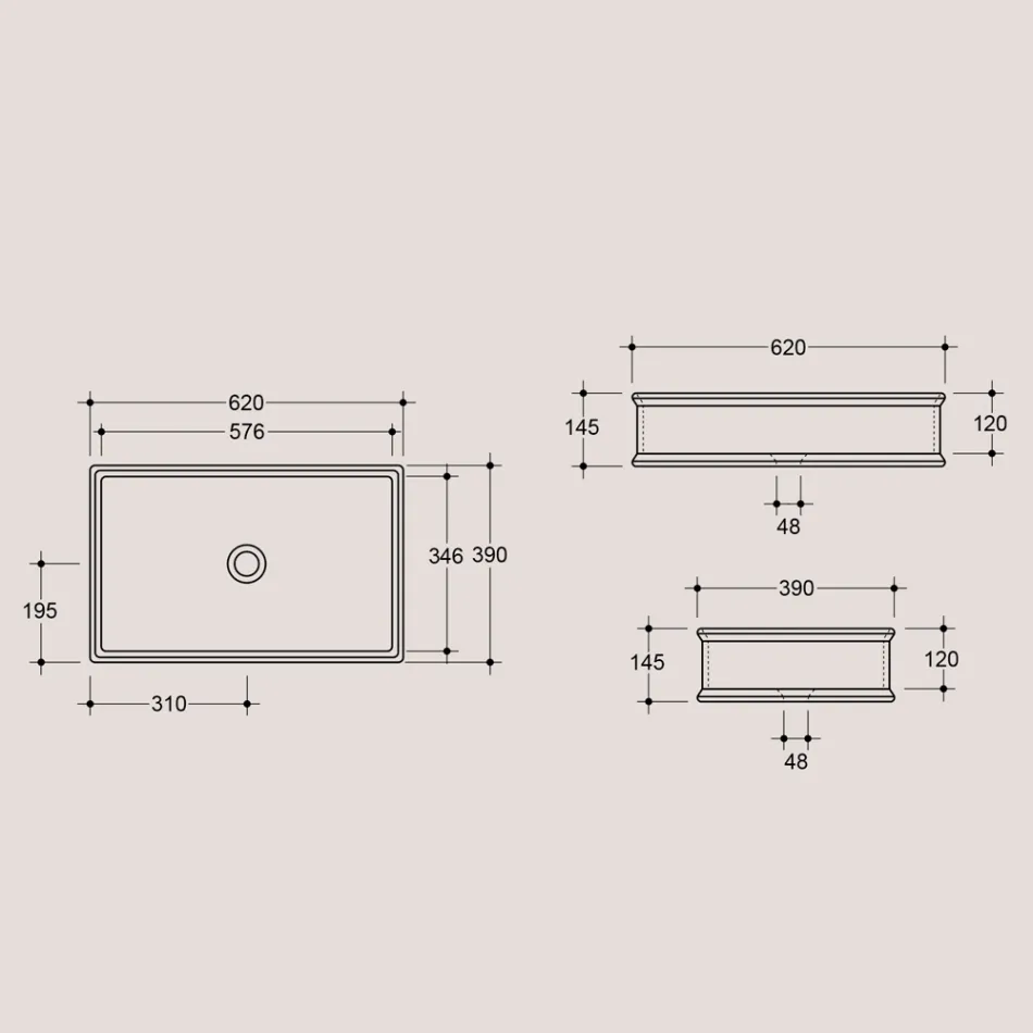 Rectangular Countertop Washbasin in Matt Ceramic Made in Italy - Debora Viadurini