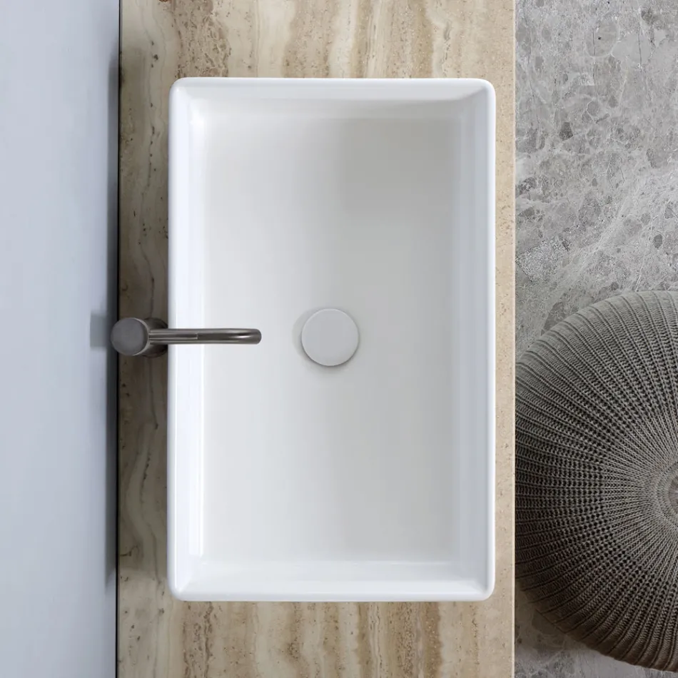 Rectangular Countertop Washbasin in Matt Ceramic Made in Italy - Debora Viadurini