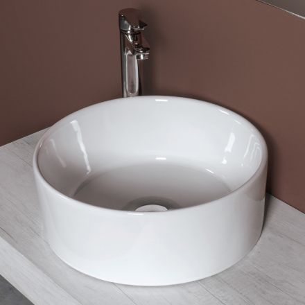 Round Countertop Washbasin in White Ceramic and Modern Design - Papavero Viadurini