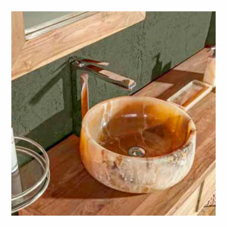 Round Countertop Washbasin in Pure Onyx Unique Design - Ramiro Viadurini