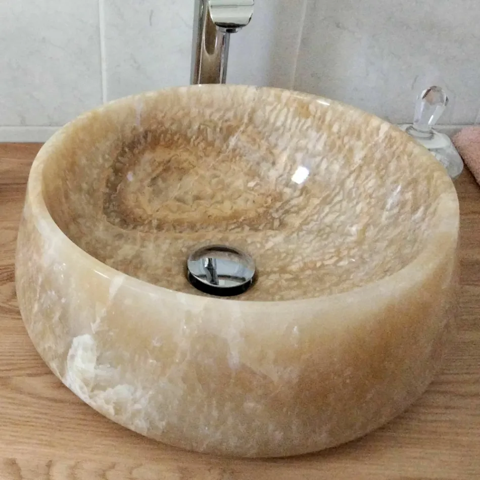 Round Countertop Washbasin in Pure Onyx Unique Design - Ramiro Viadurini