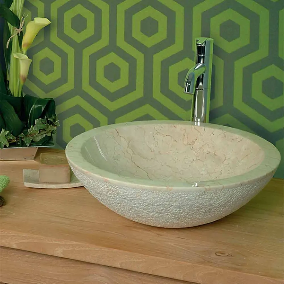 Countertop Support Round Stone Natural Beige Outside Raw Pai Viadurini