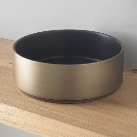 Round Countertop Washbasin in Black Resin and External Decoration 3 Finishes - Kasimiro Viadurini