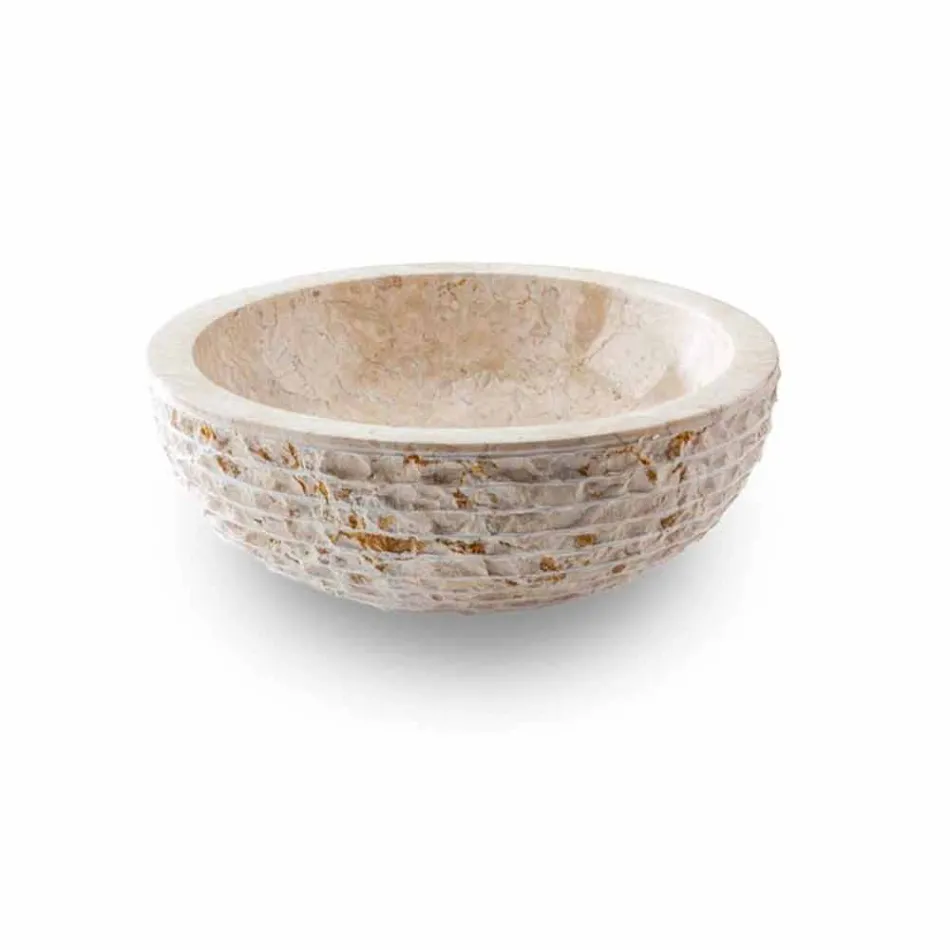 Round Countertop Washbasin Handmade in White Marble - Linen Viadurini