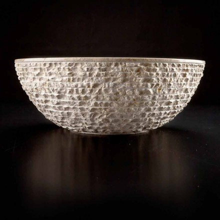 Round Countertop Washbasin Handmade in White Marble - Linen Viadurini
