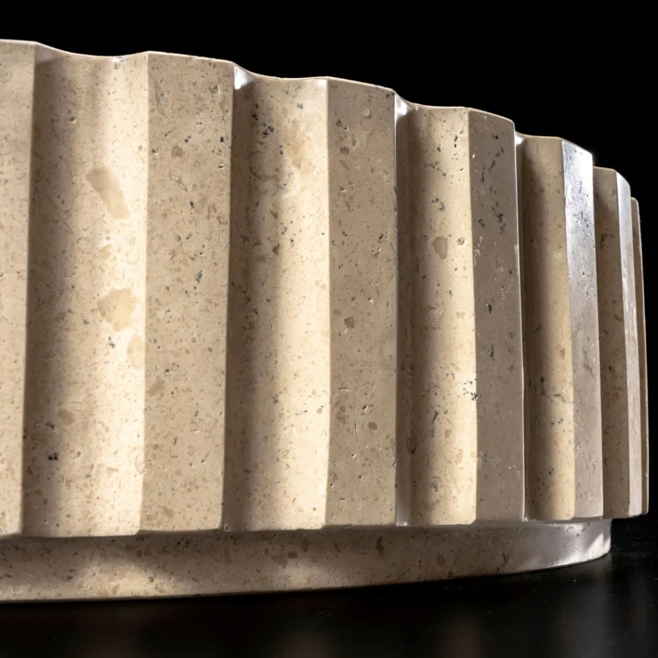 Round Countertop Washbasin Made of Travertine Marble - Cattleya Viadurini