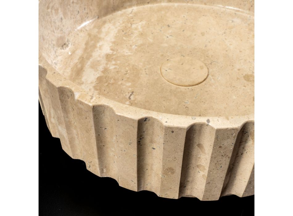 Round Countertop Washbasin Made of Travertine Marble - Cattleya Viadurini