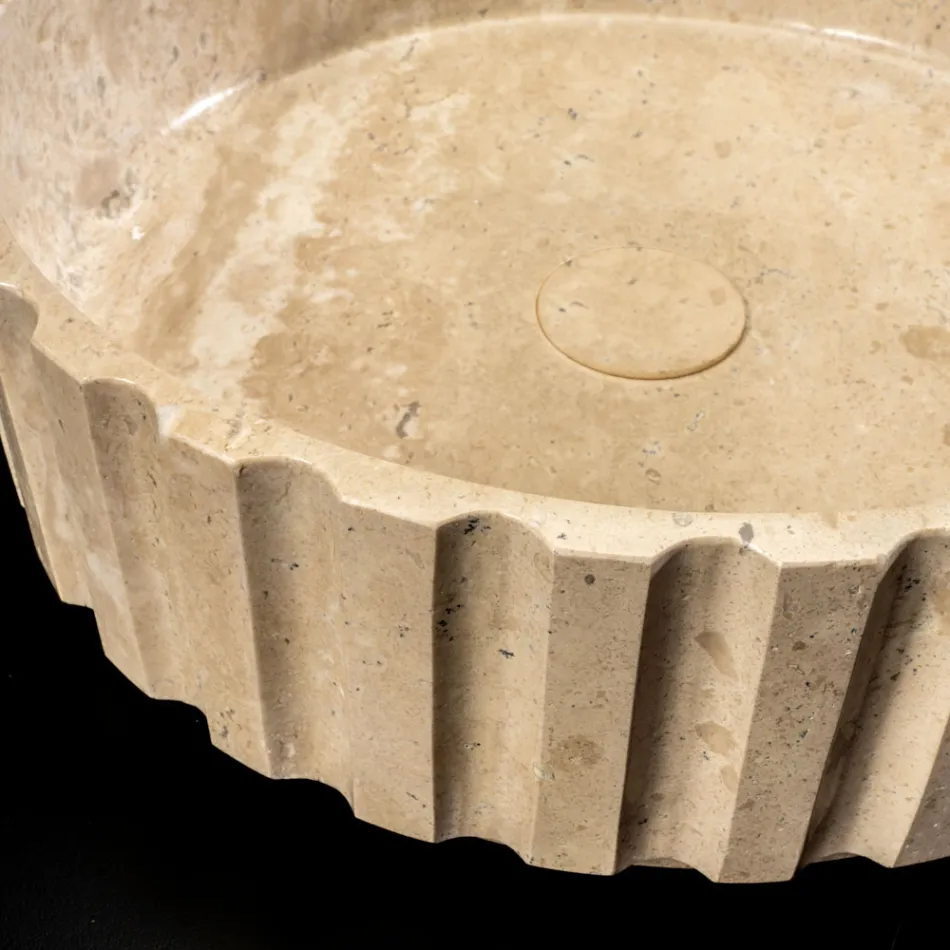 Round Countertop Washbasin Made of Travertine Marble - Cattleya Viadurini