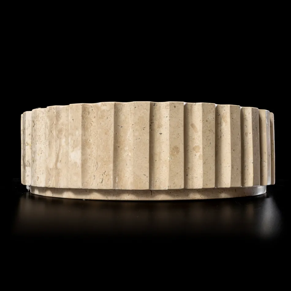 Round Countertop Washbasin Made of Travertine Marble - Cattleya Viadurini
