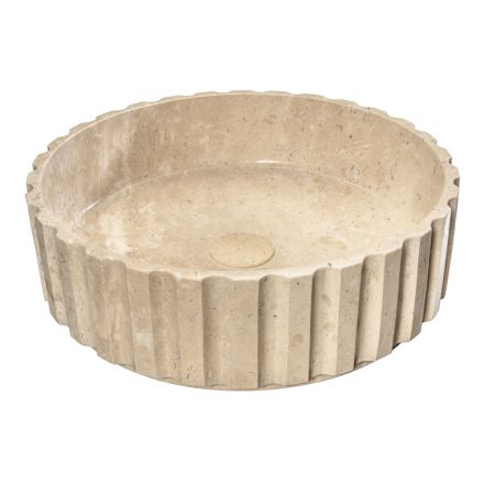 Round Countertop Washbasin Made of Travertine Marble - Cattleya Viadurini