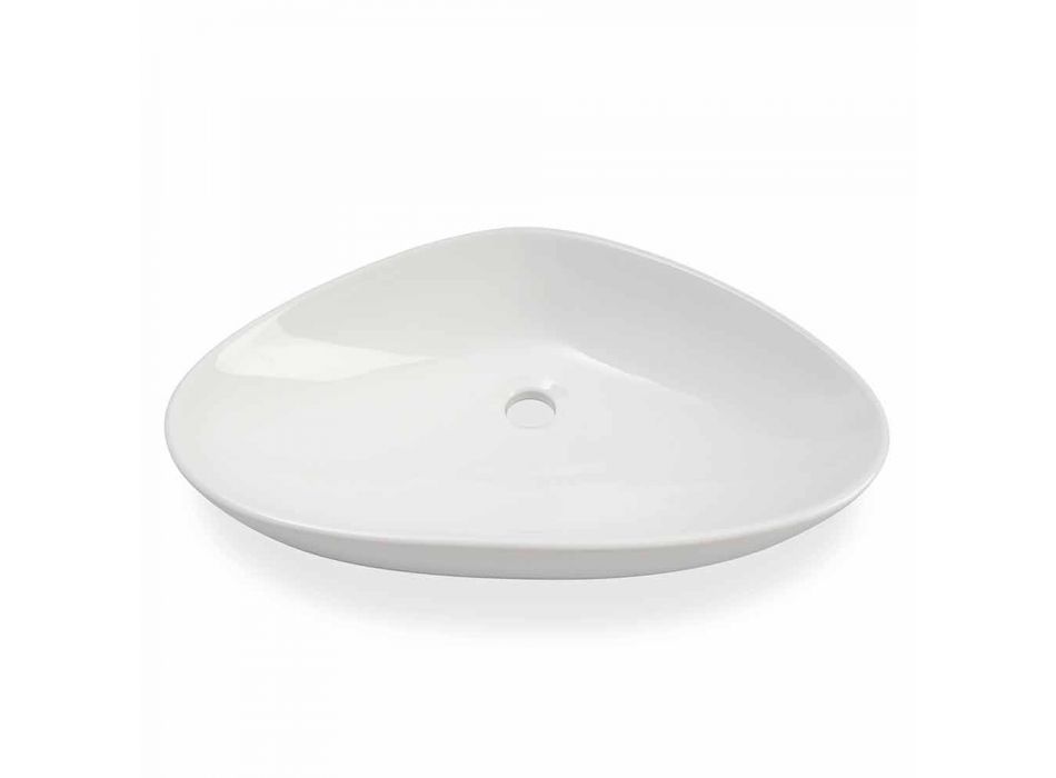 Shaped Countertop Washbasin in White Ceramic Made in Italy - Hamburg Viadurini