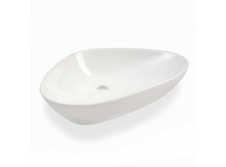 Shaped Countertop Washbasin in White Ceramic Made in Italy - Hamburg Viadurini