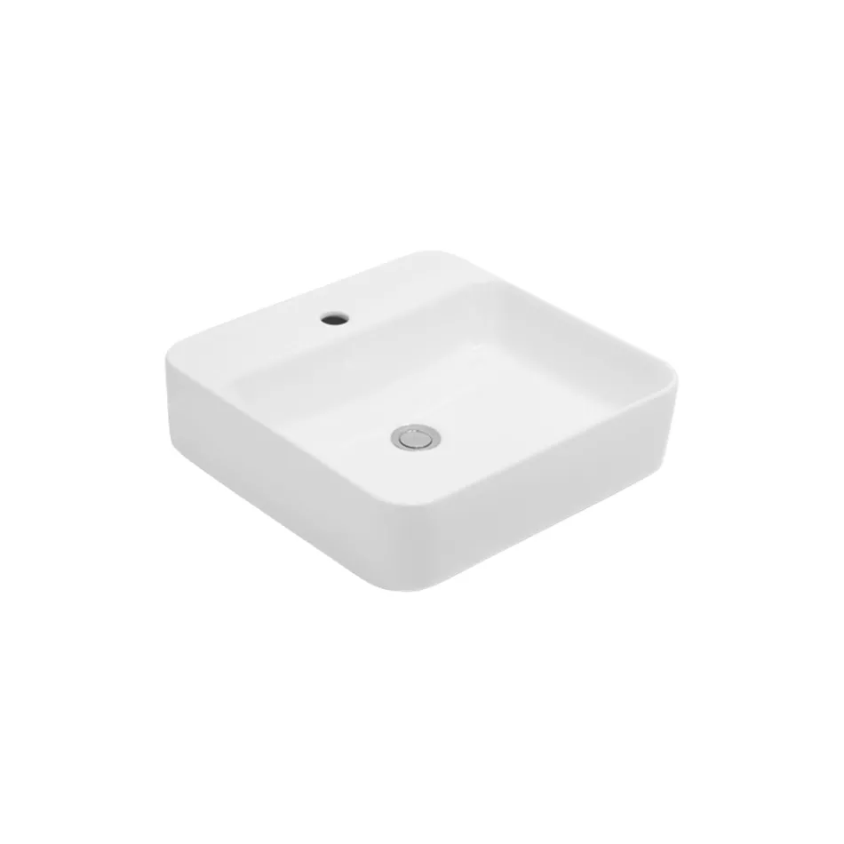 Aster Square Countertop Washbasin in White Ceramic with Tap Hole Viadurini
