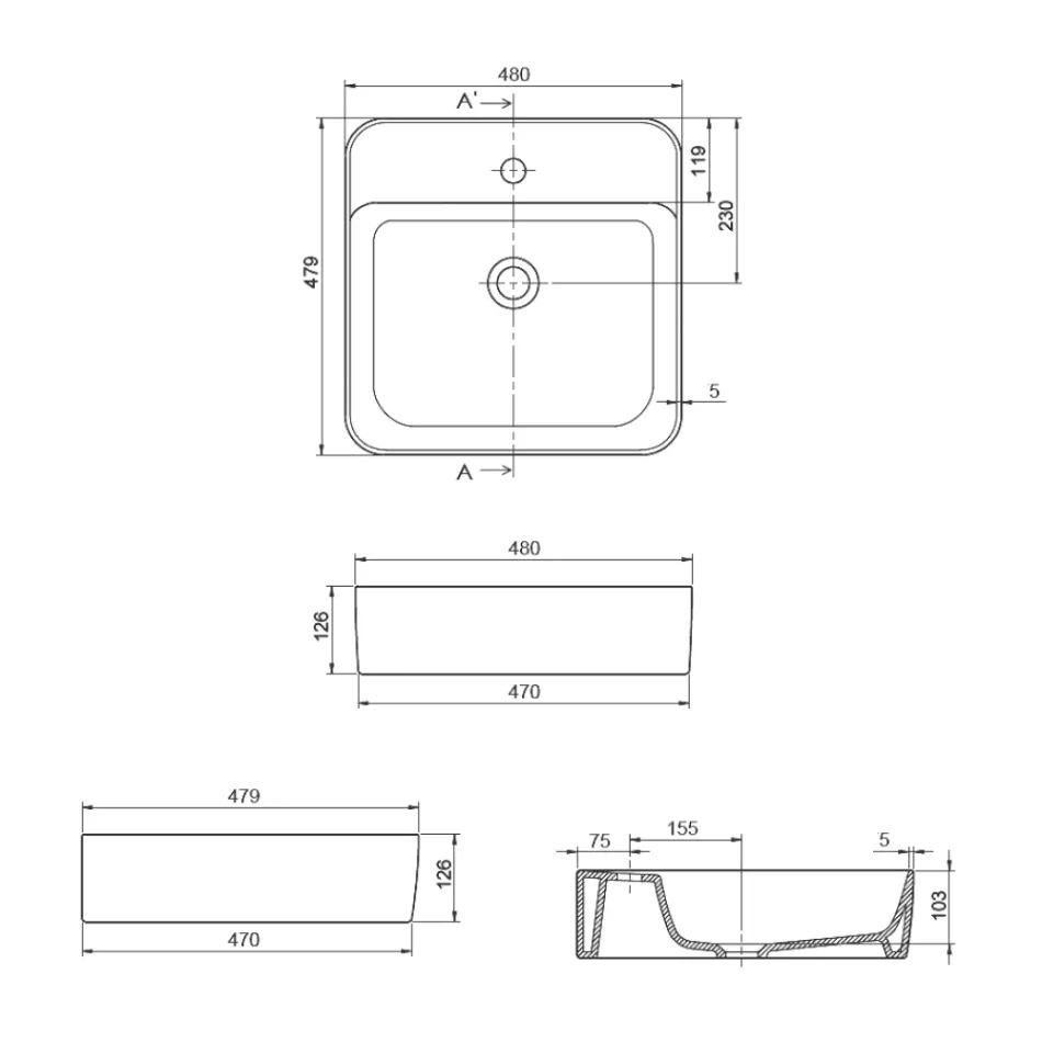 Aster Square Countertop Washbasin in White Ceramic with Tap Hole Viadurini
