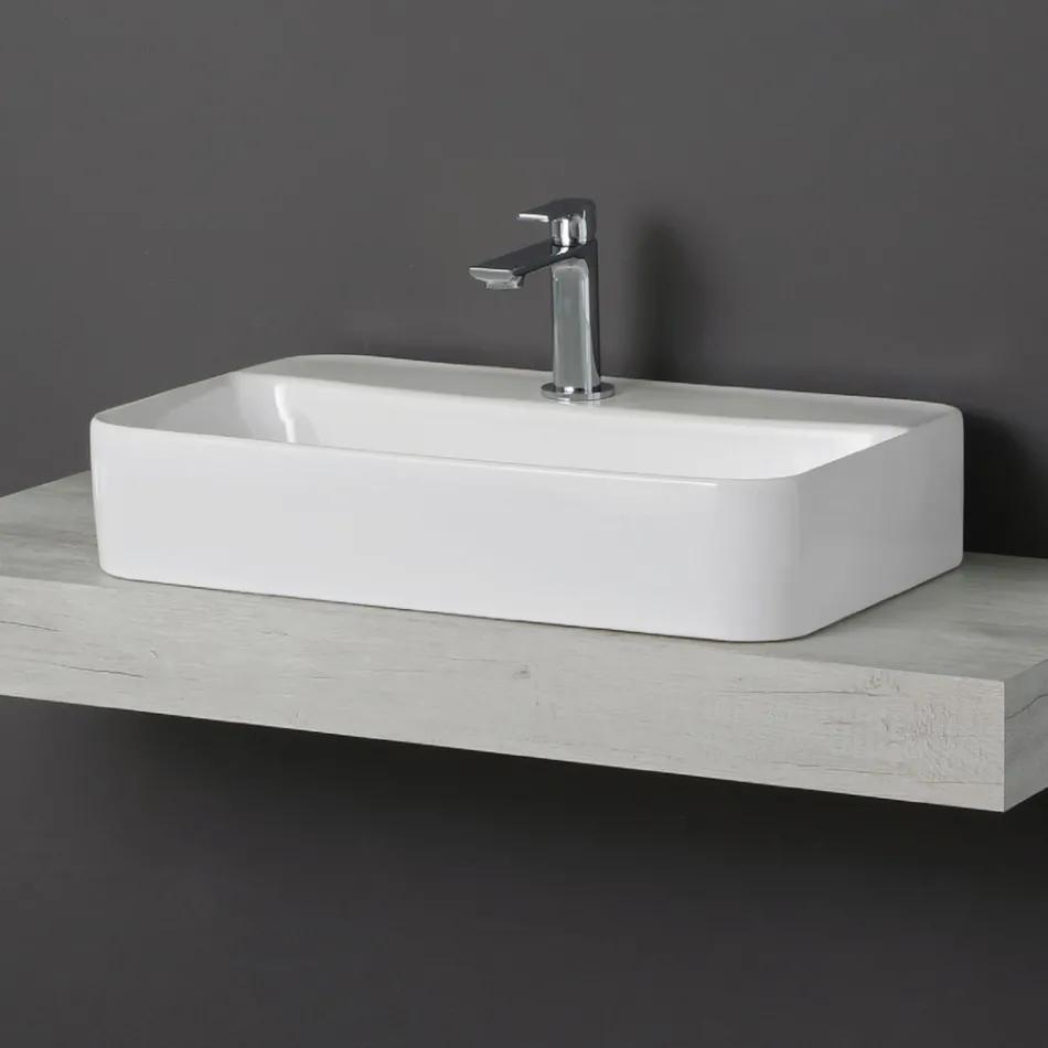 Aster Square Countertop Washbasin in White Ceramic with Tap Hole Viadurini