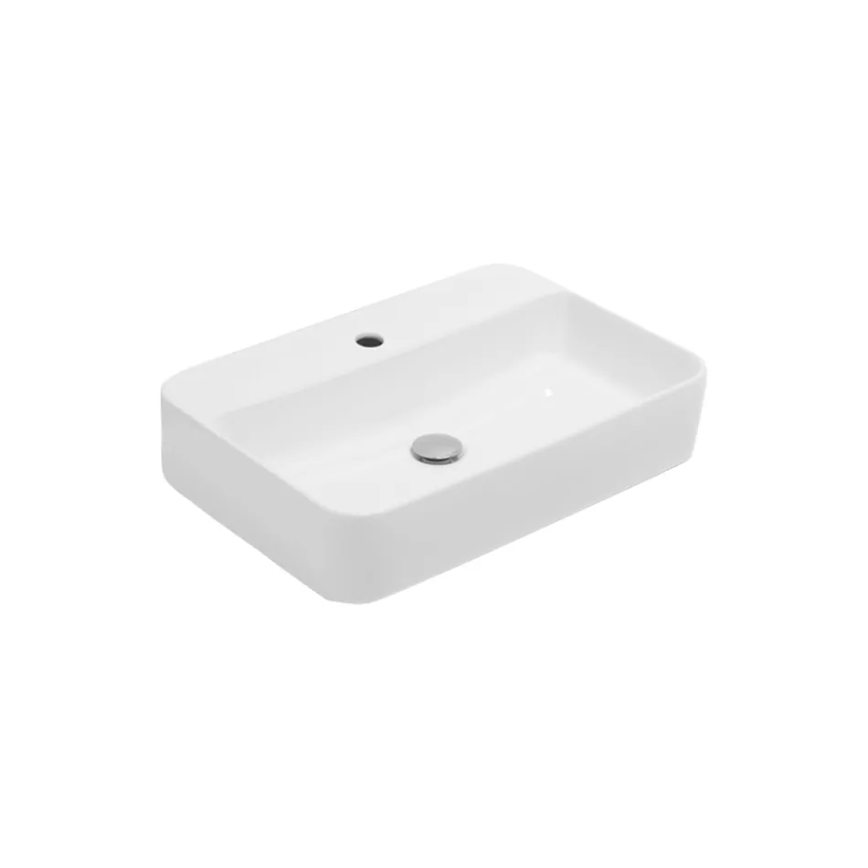 Aster Square Countertop Washbasin in White Ceramic with Tap Hole Viadurini