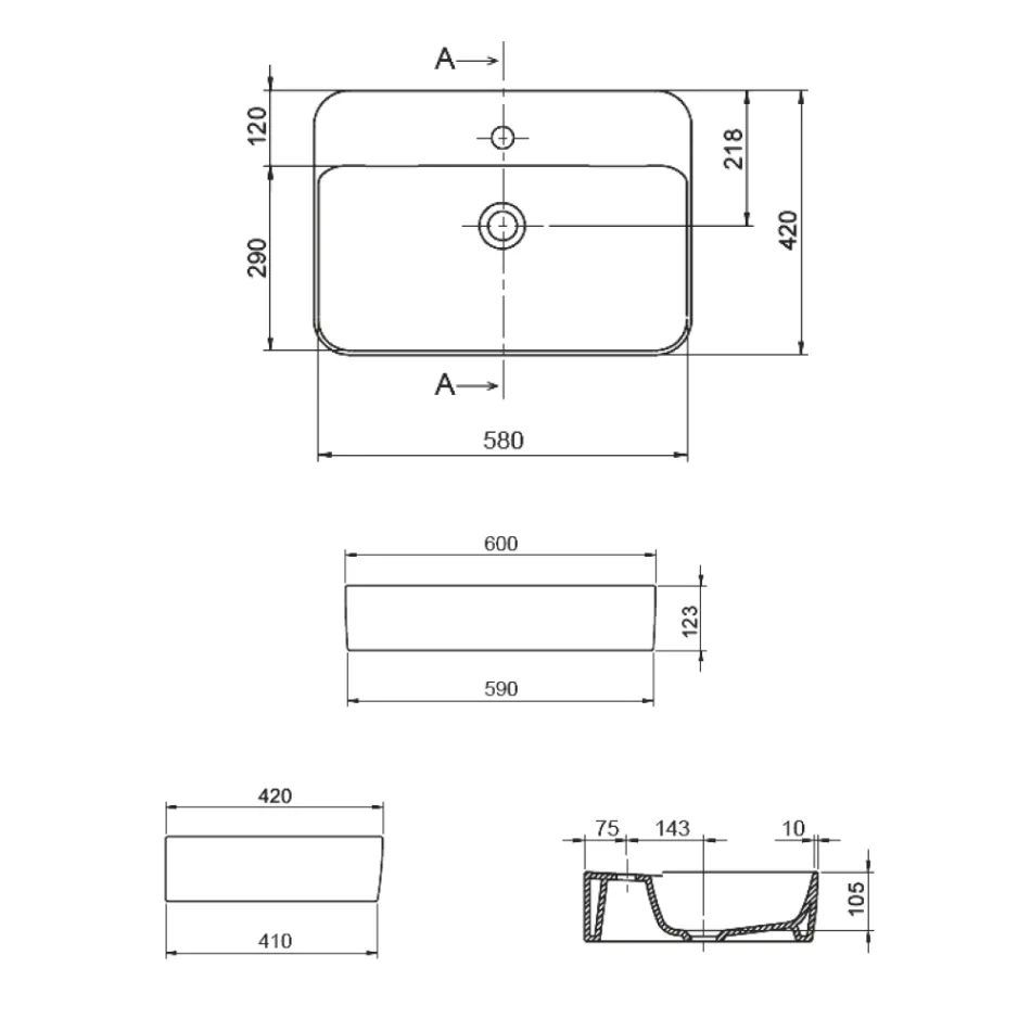 Aster Square Countertop Washbasin in White Ceramic with Tap Hole Viadurini