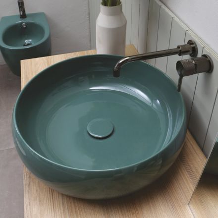 Round Countertop Washbasin in Glossy Ceramic Made in Italy - Candito Viadurini