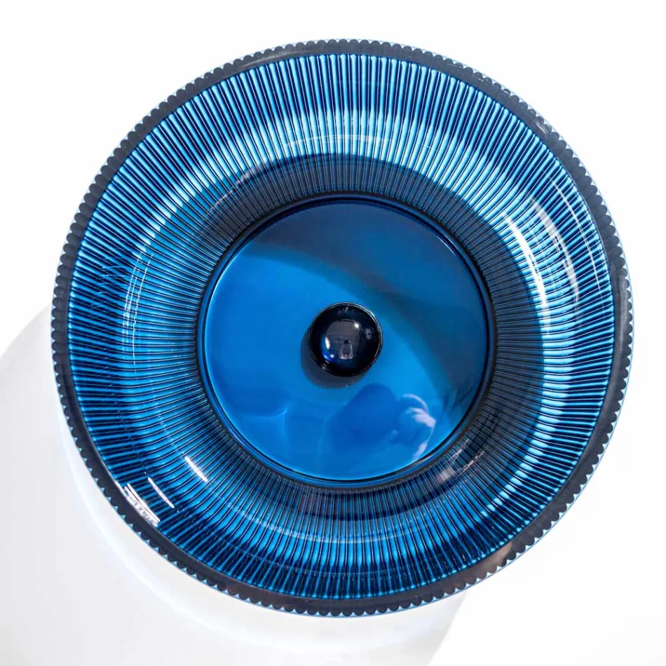 Round Countertop Washbasin in Plissè Venetian Glass Made in Italy - Zircon Viadurini