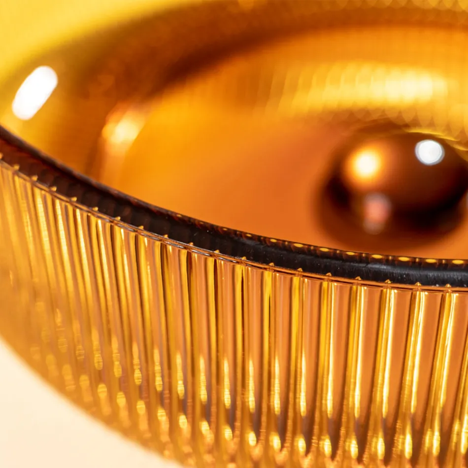 Round Countertop Washbasin in Plissè Venetian Glass Made in Italy - Zircon Viadurini