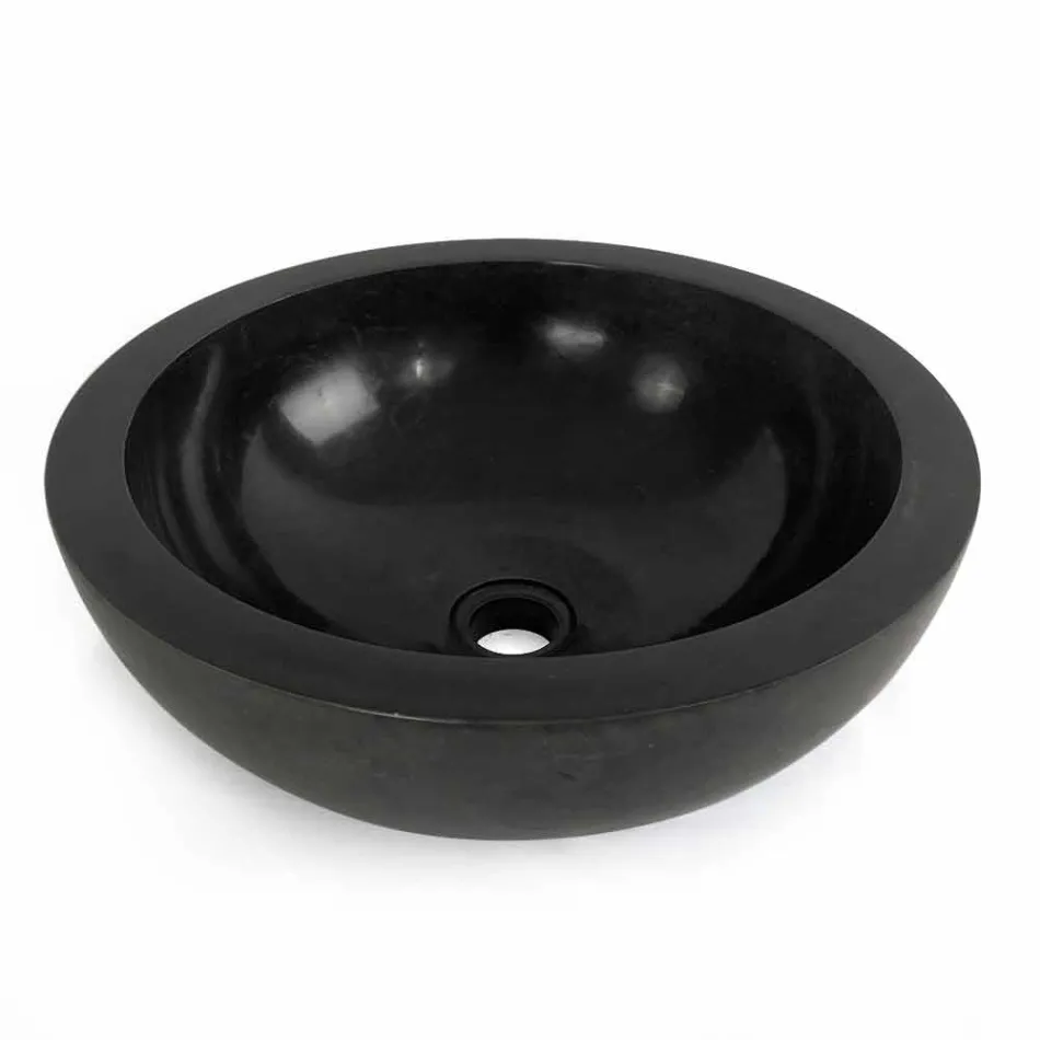 Black round countertop washbasin in Levi natural stone, unique piece Viadurini