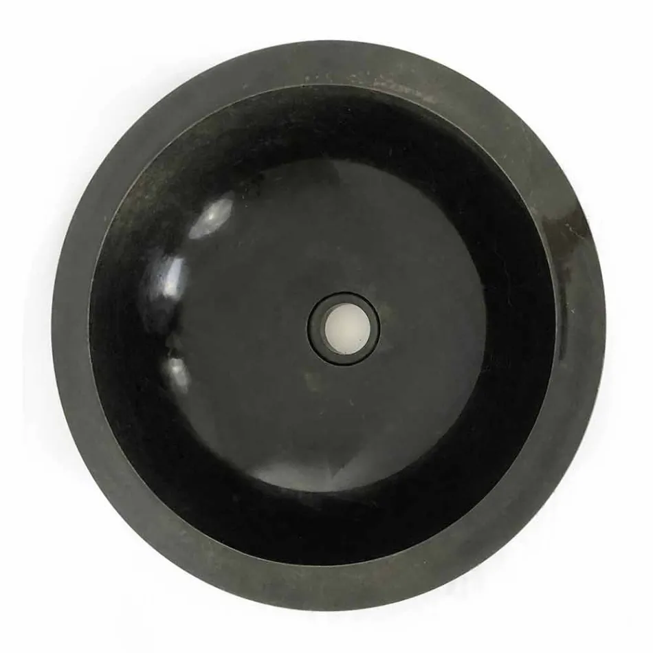 Black round countertop washbasin in Levi natural stone, unique piece Viadurini