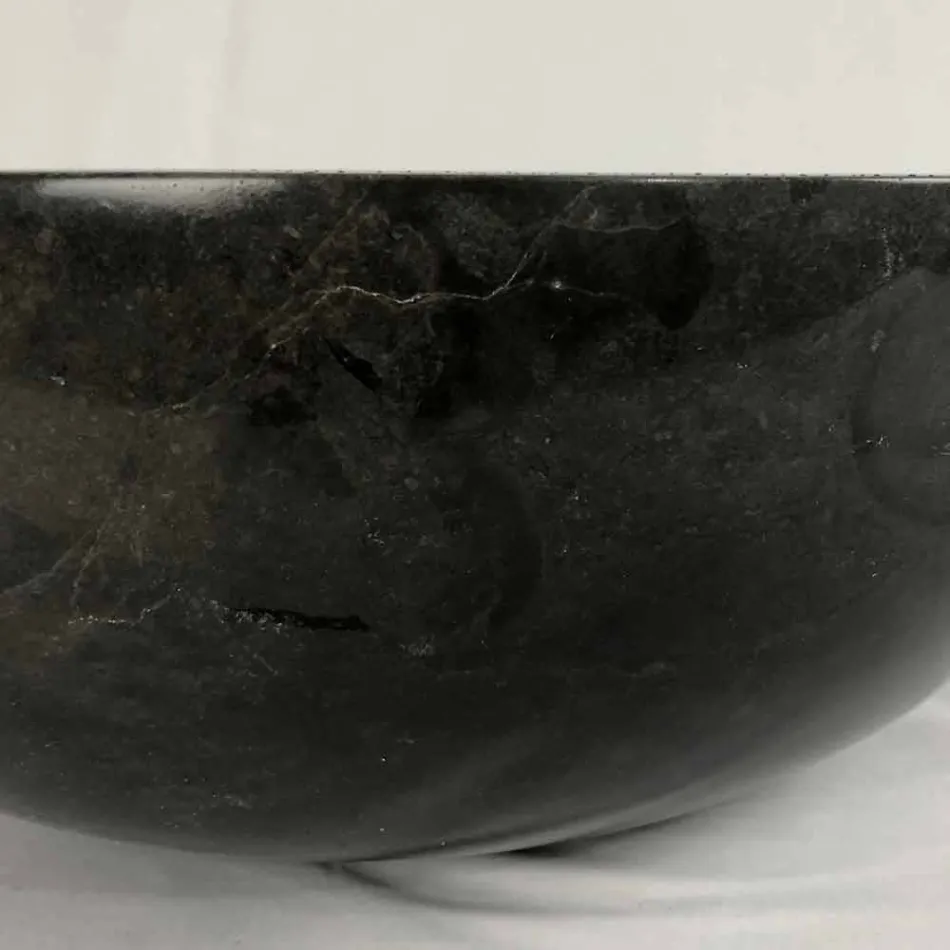 Black round countertop washbasin in Levi natural stone, unique piece Viadurini