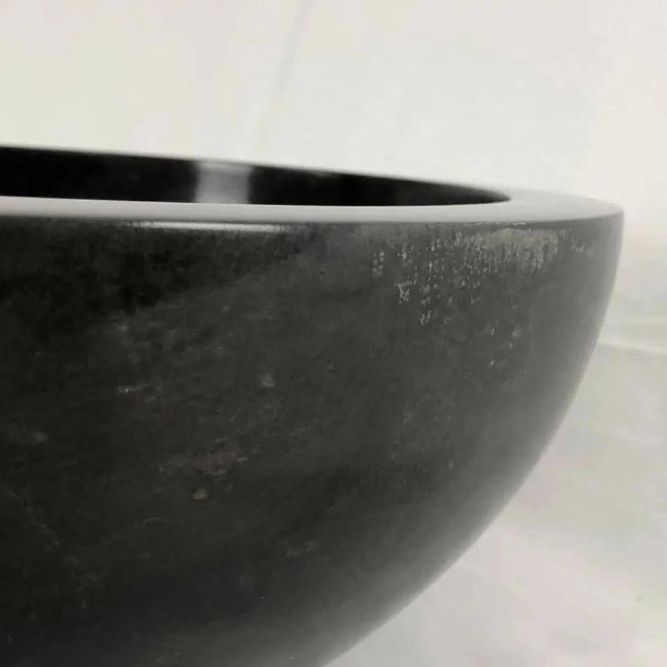 Black round countertop washbasin in Levi natural stone, unique piece Viadurini