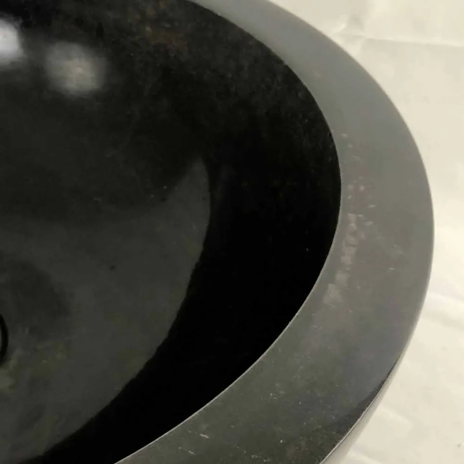 Black round countertop washbasin in Levi natural stone, unique piece Viadurini
