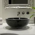 Black round countertop washbasin in Levi natural stone, unique piece Viadurini