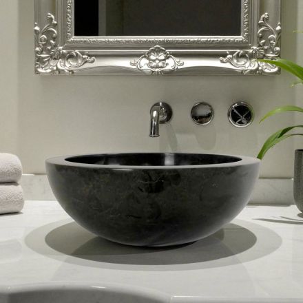 Black round countertop washbasin in Levi natural stone, unique piece Viadurini