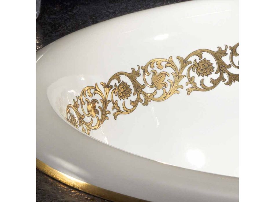 Flush-mounted bathroom sink in fire clay and gold made in Italy, Otis