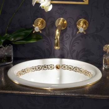 Flush-mounted bathroom sink in fire clay and gold made in Italy, Otis