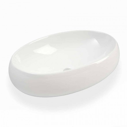 White Ceramic Oval Countertop Washbasin Made in Italy - Bergen Viadurini