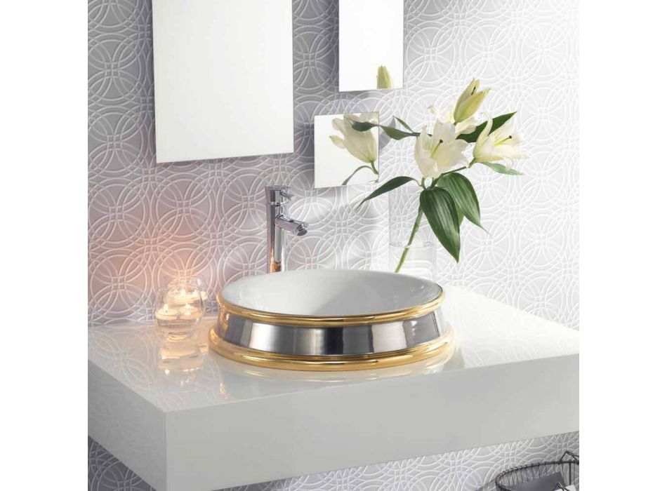Design semi-recessed bathroom sink in fire clay made in Italy, Manilo Viadurini
