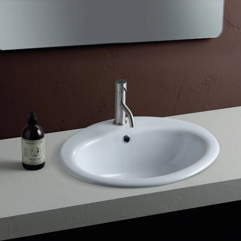 Modern Design White Ceramic Countertop Sink - Papavero Viadurini