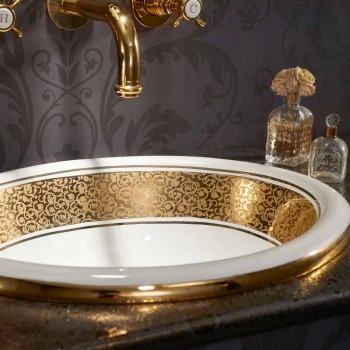 Round built-in sink in fire clay and gold made in Italy, Otis