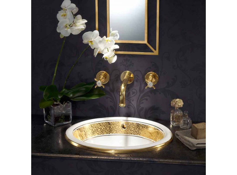 Round built-in sink in fire clay and gold made in Italy, Otis