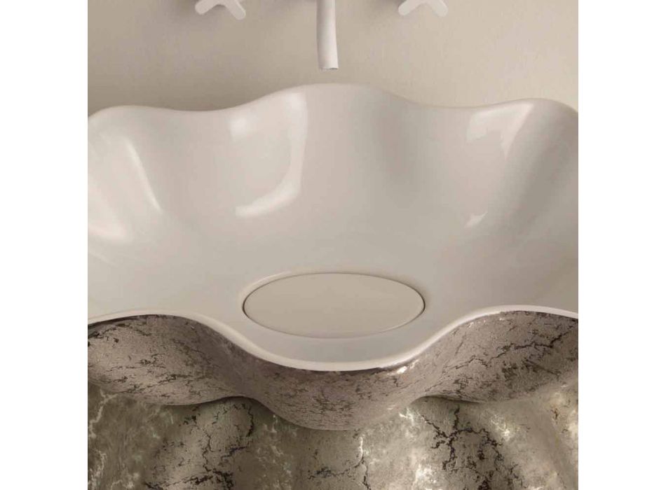 White silver ceramic countertop washbasin made in Italy Cubo Viadurini