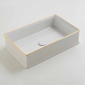 Design ceramic countertop washbasin with gold border made in Italy Debora