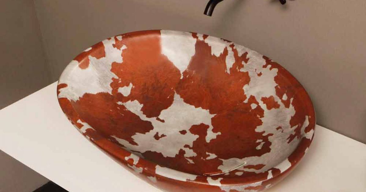 Ceramic countertop basin Glossy with cowhide pattern, made in Italy