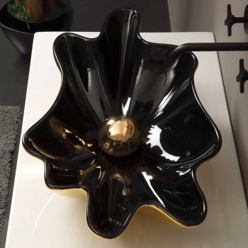 Designer washbasin ceramic black and gold made in Italy Rayan