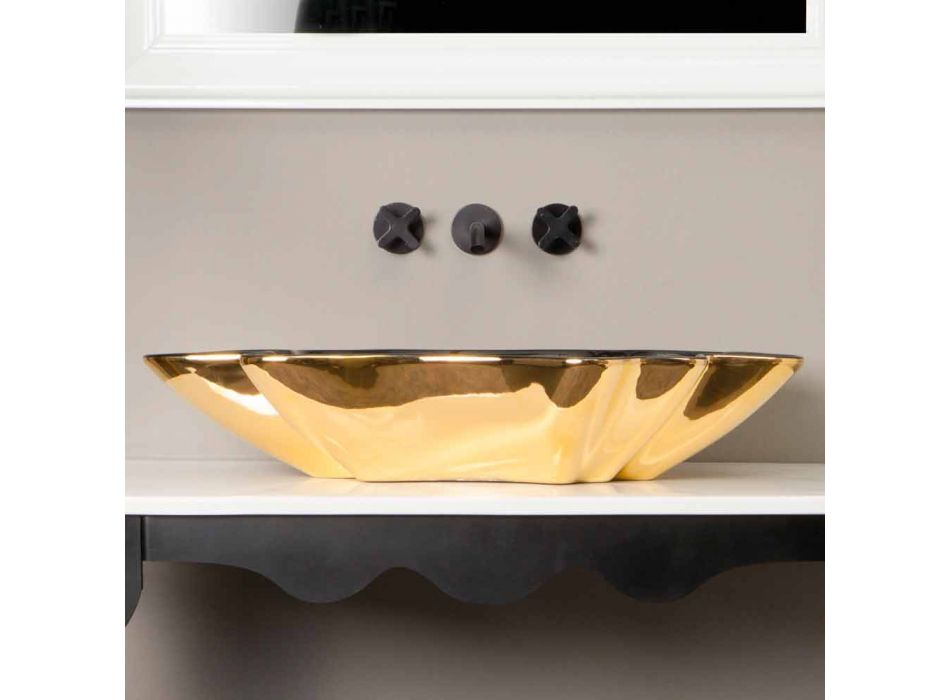 Designer washbasin ceramic black and gold made in Italy Rayan