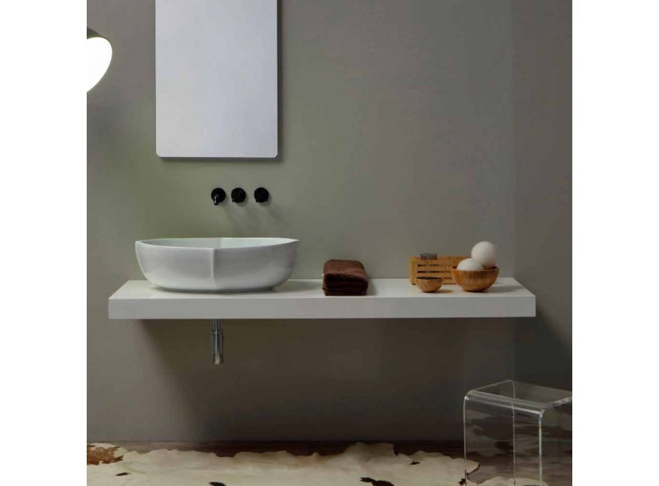 Countertop design washbasin in white ceramic made in Italy Oscar Viadurini